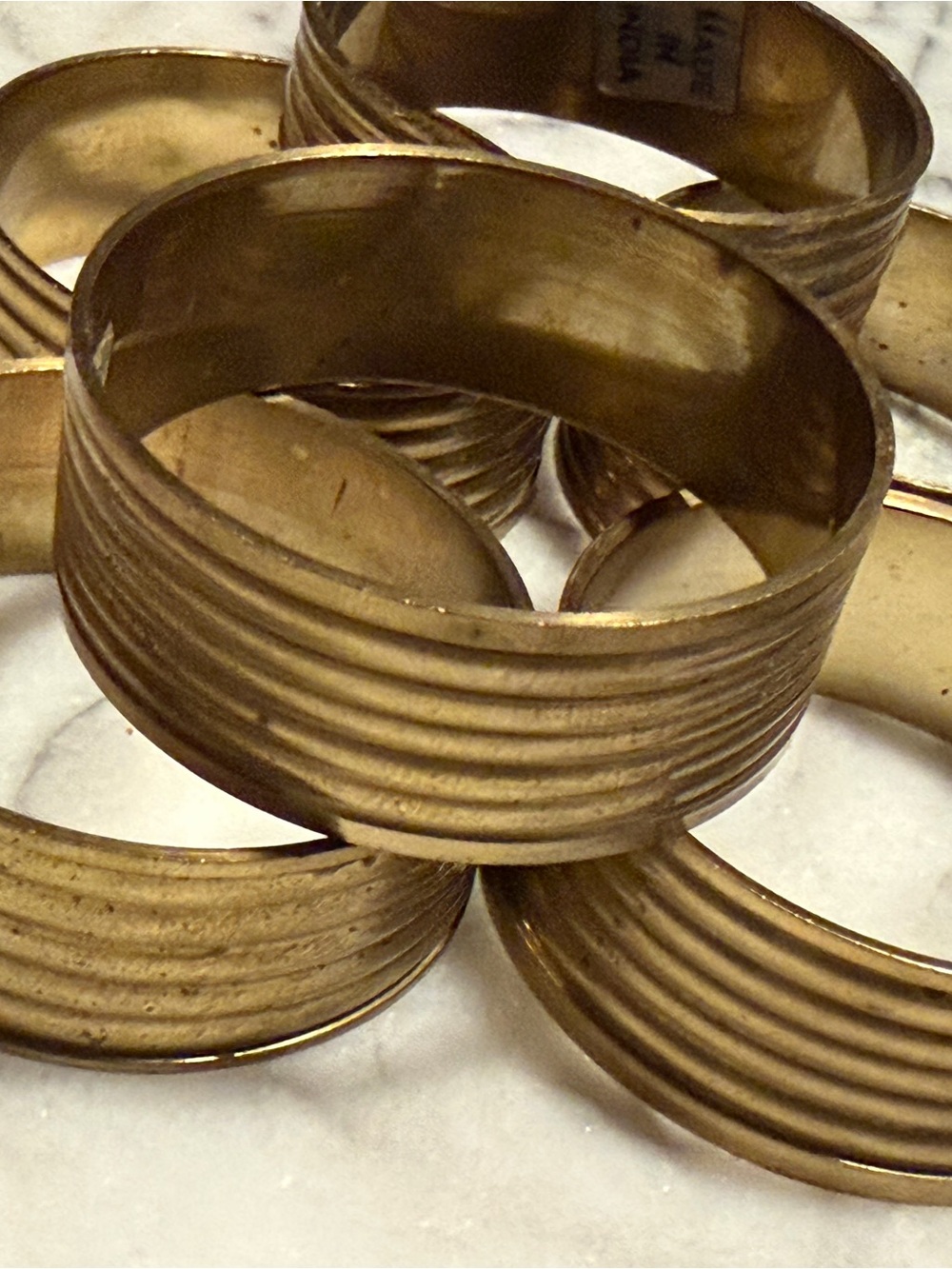 Brass Ribbed Napkin Rings - Gold Set - Picture 10 of 10